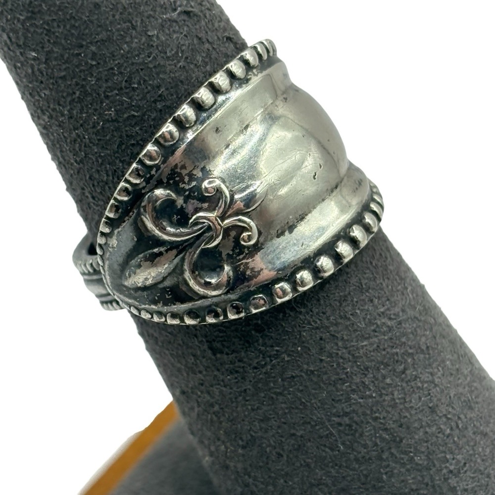 Sterling Silver Spoon Ring Soldered Chunky Floral Size 6.75 Unmarked VTG Antique